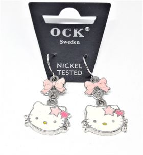 Örhänge med Hello Kitty-huvud, vit, och sten