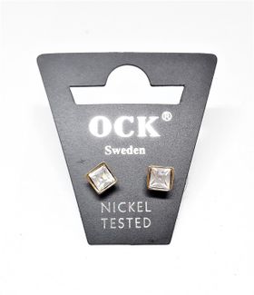 Örhängen, fyrkantiga med guldfärgad kant, ca 5 mm