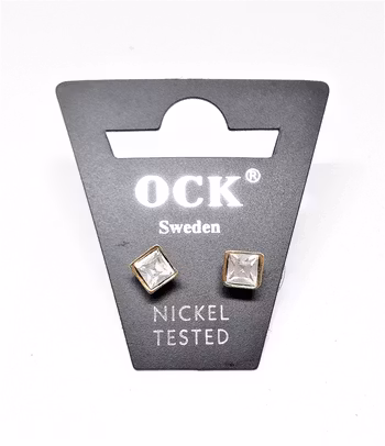 Örhängen, fyrkantiga med guldfärgad kant, ca 5 mm