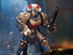 Warhammer 40,000: Space Marine 2 Ultramarines Relic Secundus Armor with Artificer Bolt Rifle, Chainsword and Bolt Pistol 1/18 Scale Action Figure