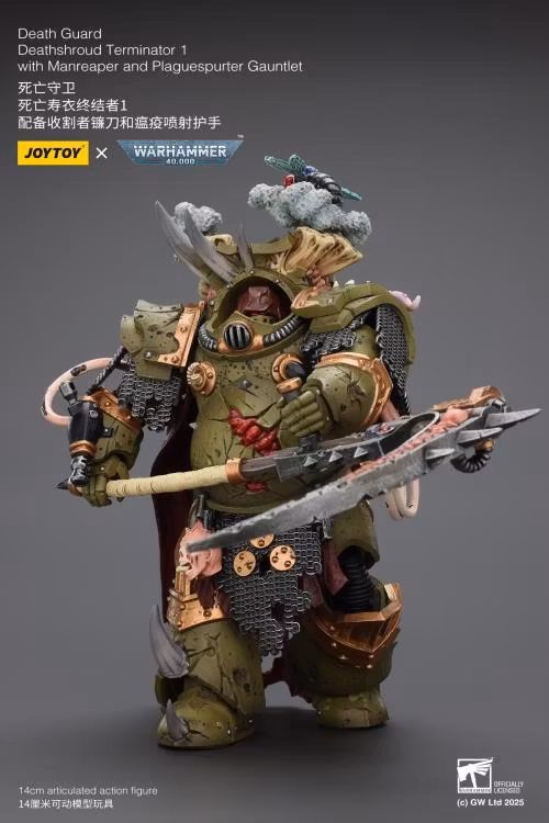 Warhammer 40,000 Death Guard Deathshroud Terminator (Ver. 1) with Manreaper and Plaguespurter Gauntlet 1/18 Scale Action Figure