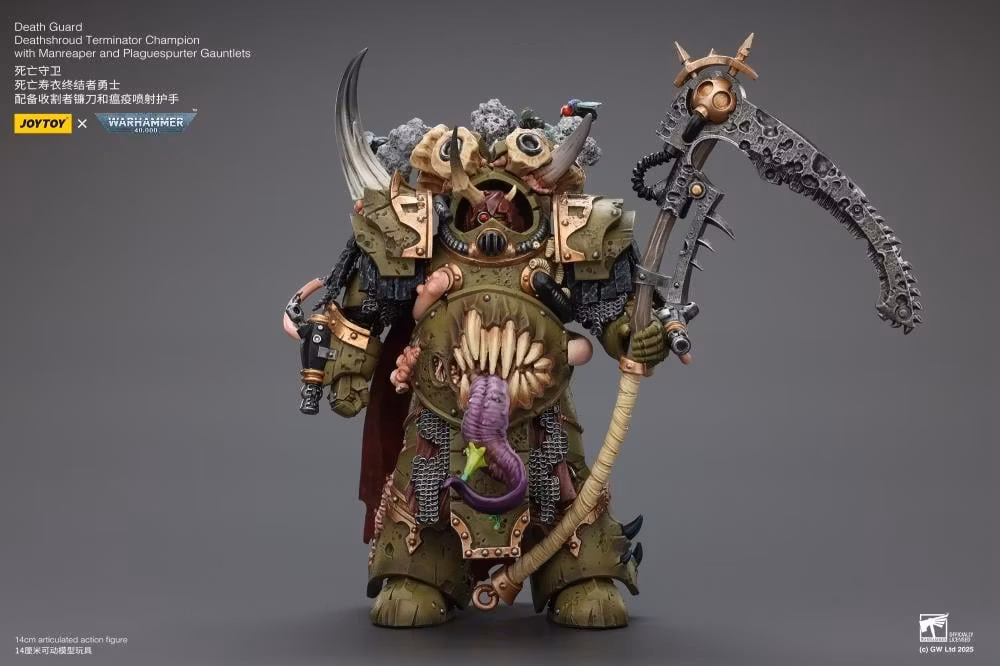Warhammer 40,000 Death Guard Deathshroud Terminator Champion with Manreaper and Plaguespurter Gauntlets 1/18 Scale Action Figure