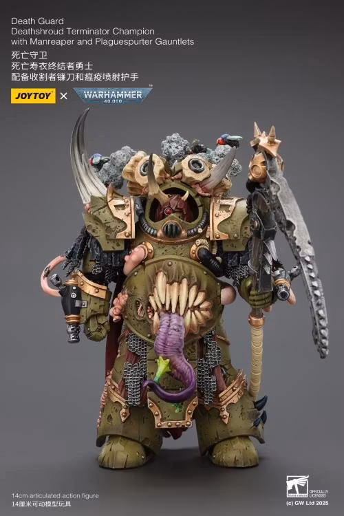 Warhammer 40,000 Death Guard Deathshroud Terminator Champion with Manreaper and Plaguespurter Gauntlets 1/18 Scale Action Figure