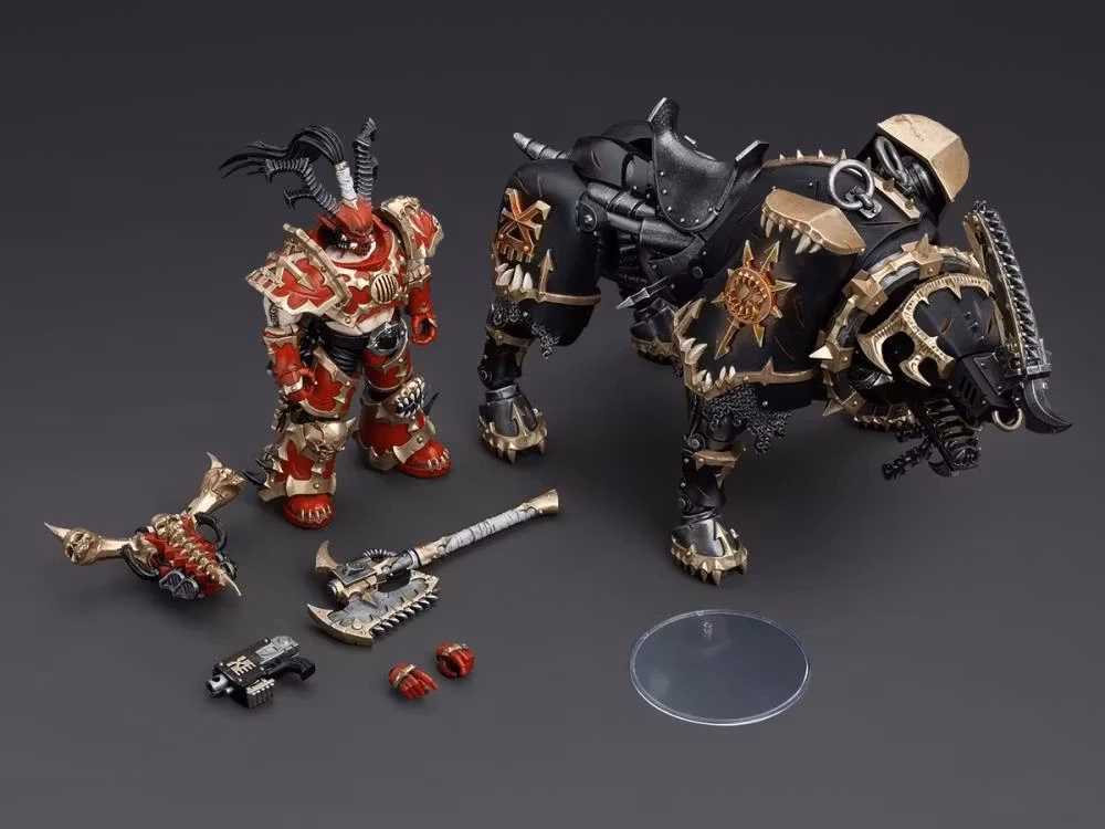 Warhammer 40K World Eaters Lord Invocatus with Khrone Juggernaut Daemon 1/18 Scale Action Figure Set