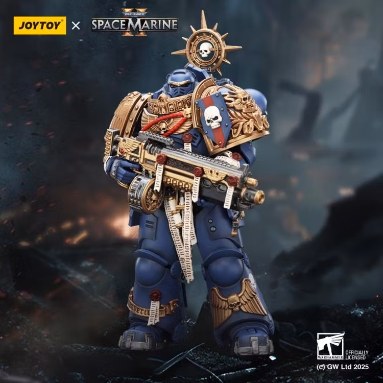Warhammer 40,000: Space Marine 2 Ultramarines Heavy Relic Primus Armor with Heavy Relic Bolt Rifle 1/18 Scale Action Figure