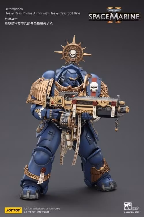 Warhammer 40,000: Space Marine 2 Ultramarines Heavy Relic Primus Armor with Heavy Relic Bolt Rifle 1/18 Scale Action Figure