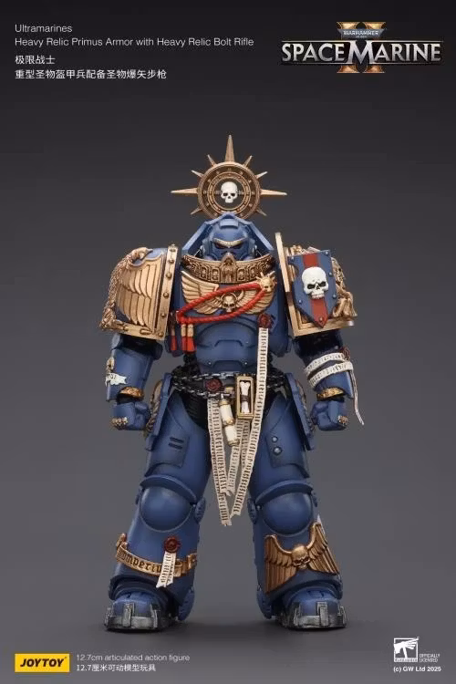 Warhammer 40,000: Space Marine 2 Ultramarines Heavy Relic Primus Armor with Heavy Relic Bolt Rifle 1/18 Scale Action Figure