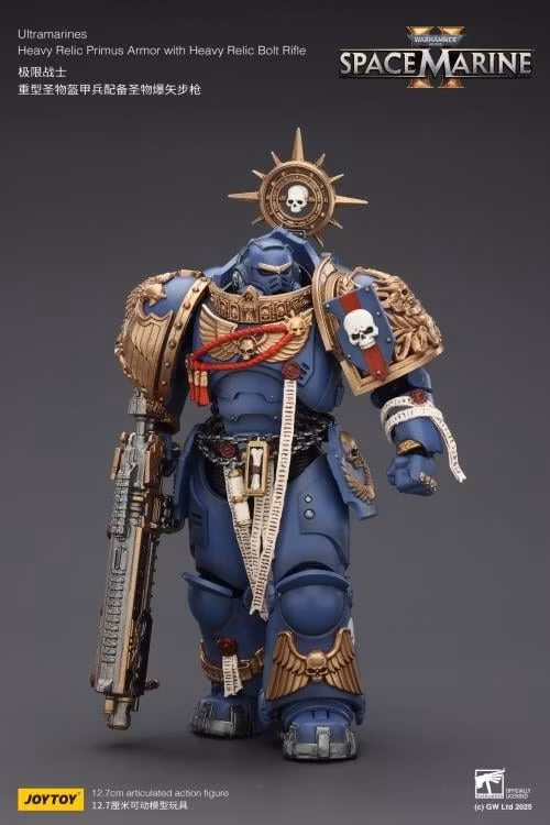 Warhammer 40,000: Space Marine 2 Ultramarines Heavy Relic Primus Armor with Heavy Relic Bolt Rifle 1/18 Scale Action Figure