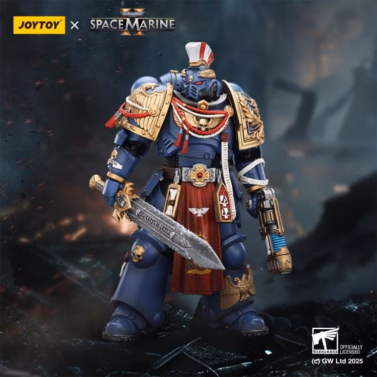 Warhammer 40,000: Space Marine 2 Ultramarines Relic Primus Armor with Plasma Pistol and Combat Blade 1/18 Scale Action Figure