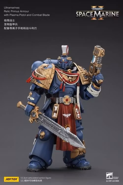 Warhammer 40,000: Space Marine 2 Ultramarines Relic Primus Armor with Plasma Pistol and Combat Blade 1/18 Scale Action Figure