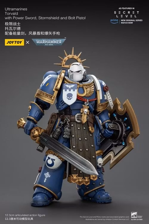 Warhammer 40,000 Ultramarines Torvald with Power Sword, Stormshield and Bolt Pistol 1/18 Scale Action Figure
