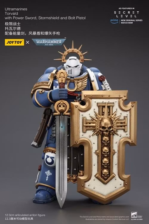 Warhammer 40,000 Ultramarines Torvald with Power Sword, Stormshield and Bolt Pistol 1/18 Scale Action Figure