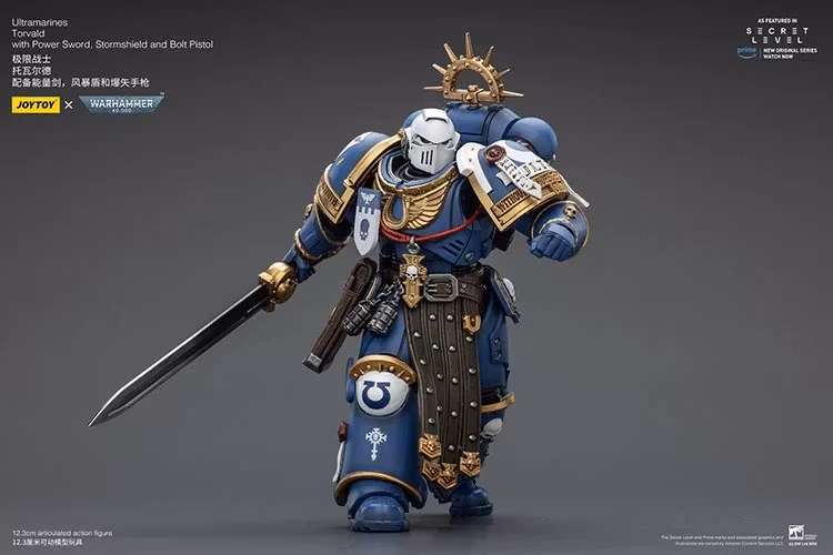 Warhammer 40,000 Ultramarines Torvald with Power Sword, Stormshield and Bolt Pistol 1/18 Scale Action Figure