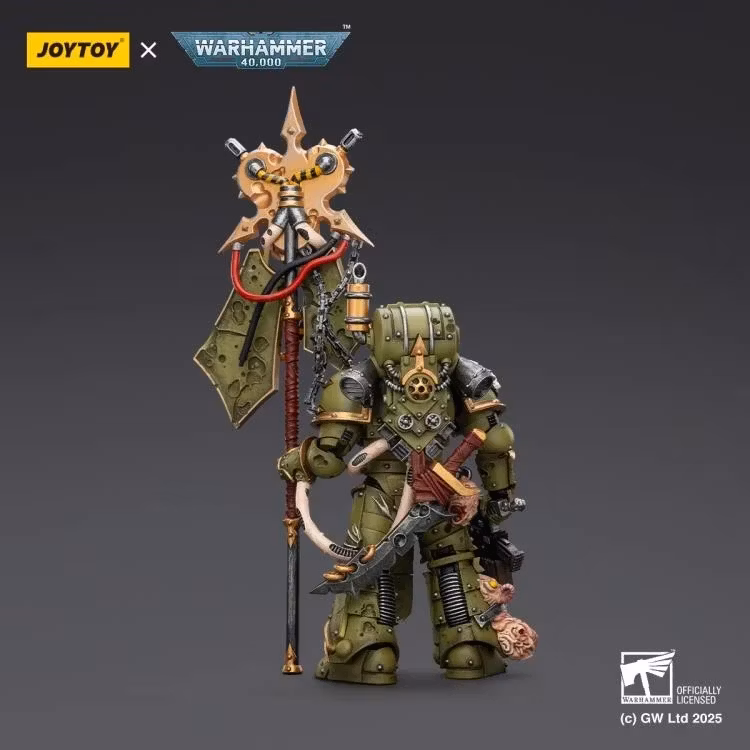 Warhammer 40,000 Death Guard Plague Marine Icon Bearer with Boltgun and Plague knife 1/18 Scale Action Figure
