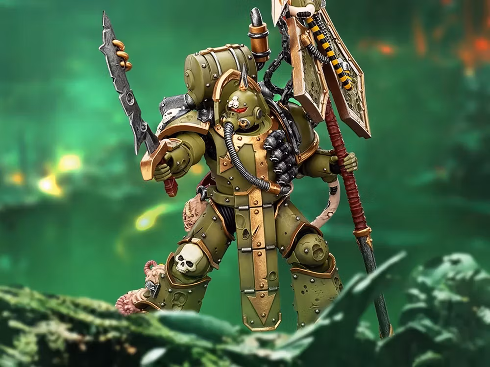 Warhammer 40,000 Death Guard Plague Marine Icon Bearer with Boltgun and Plague knife 1/18 Scale Action Figure