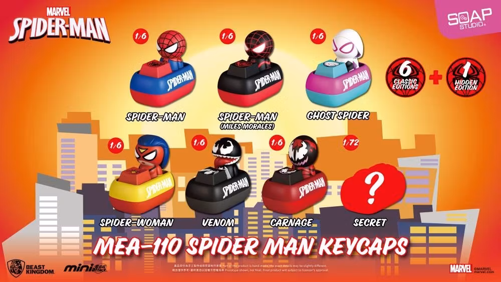 Marvel Mini Egg Attack MEA-110 Spider-Man Keycaps Box of 6 Random Keycaps