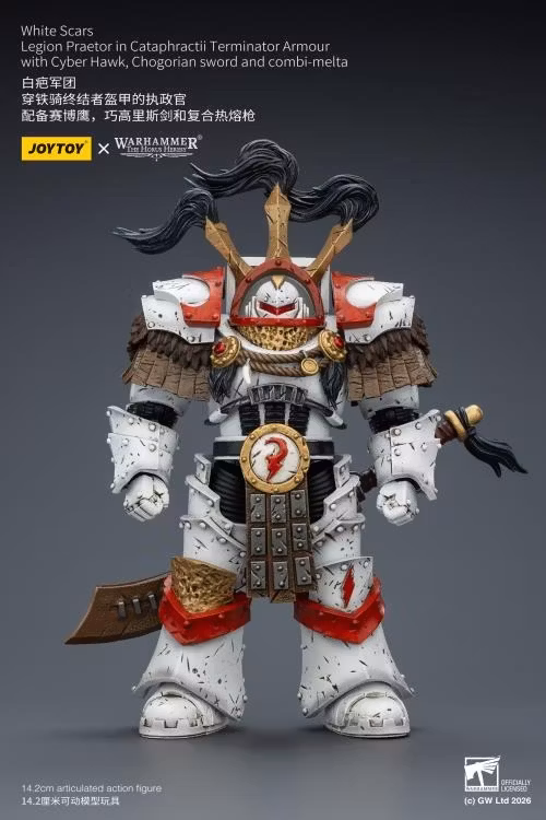 Warhammer 40,000 White Scars Legion Praetor in Cataphractii Terminator Armor with Cyber Hawk, Chogorian Sword and Combi-Melta 1/18 Scale Action Figure