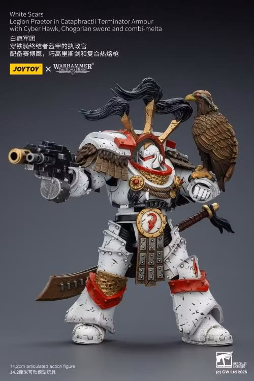 Warhammer 40,000 White Scars Legion Praetor in Cataphractii Terminator Armor with Cyber Hawk, Chogorian Sword and Combi-Melta 1/18 Scale Action Figure