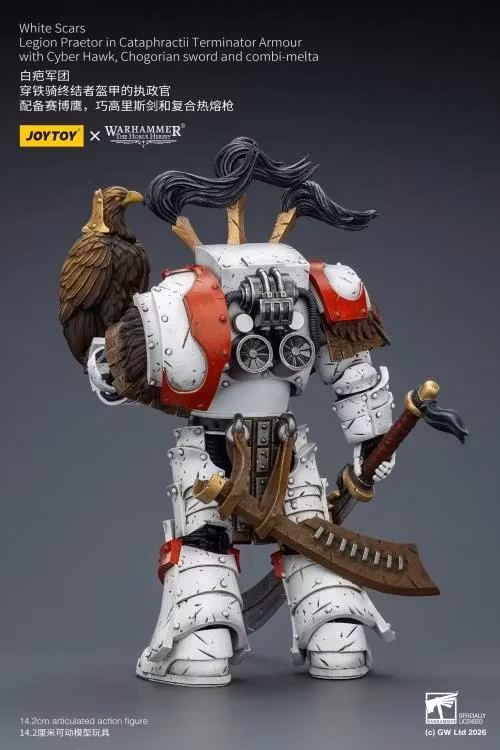 Warhammer 40,000 White Scars Legion Praetor in Cataphractii Terminator Armor with Cyber Hawk, Chogorian Sword and Combi-Melta 1/18 Scale Action Figure