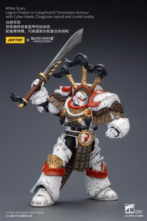 Warhammer 40,000 White Scars Legion Praetor in Cataphractii Terminator Armor with Cyber Hawk, Chogorian Sword and Combi-Melta 1/18 Scale Action Figure