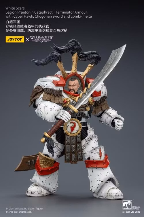 Warhammer 40,000 White Scars Legion Praetor in Cataphractii Terminator Armor with Cyber Hawk, Chogorian Sword and Combi-Melta 1/18 Scale Action Figure