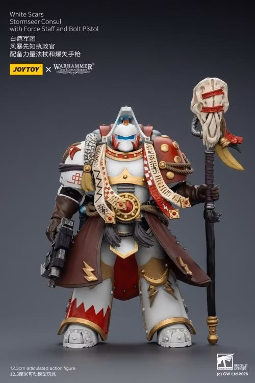 Warhammer 40,000 White Scars Stormseer Consul with Force Staff and Bolt Pistol 1/18 Scale Action Figure
