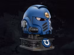 Warhammer 40,000 Ultramarines Captain Mk.X 1/1 Scale Helmet Replica with Display Stand