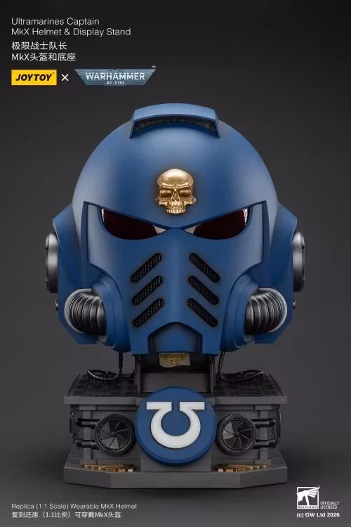 Warhammer 40,000 Ultramarines Captain Mk.X 1/1 Scale Helmet Replica with Display Stand