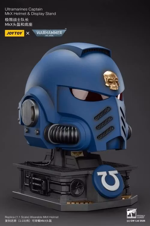 Warhammer 40,000 Ultramarines Captain Mk.X 1/1 Scale Helmet Replica with Display Stand
