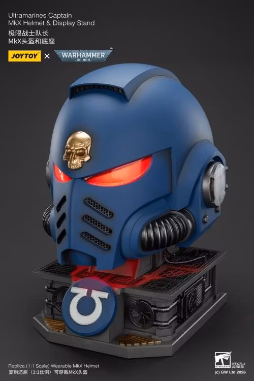 Warhammer 40,000 Ultramarines Captain Mk.X 1/1 Scale Helmet Replica with Display Stand