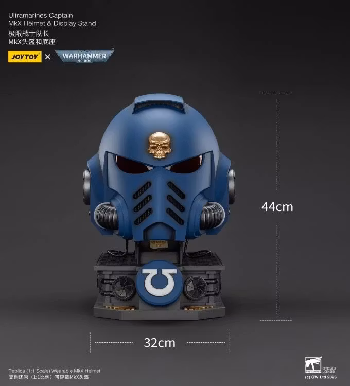 Warhammer 40,000 Ultramarines Captain Mk.X 1/1 Scale Helmet Replica with Display Stand