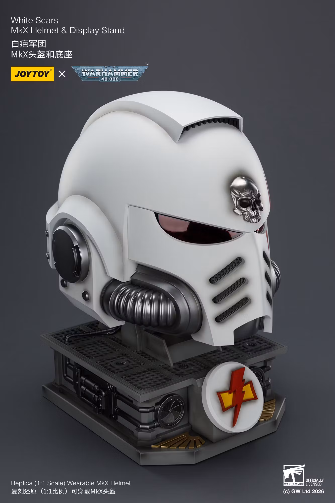 Warhammer 40,000 White Scars Mk X 1/1 Scale Helmet Replica with Display Stand