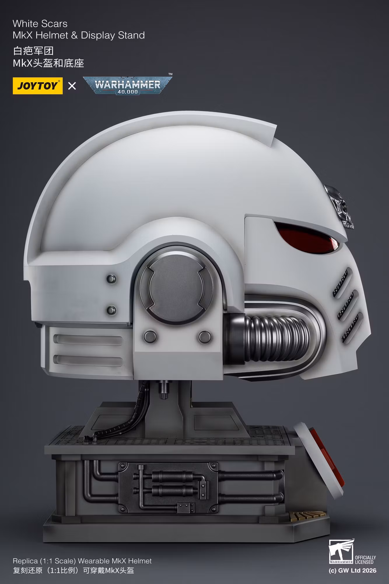 Warhammer 40,000 White Scars Mk X 1/1 Scale Helmet Replica with Display Stand