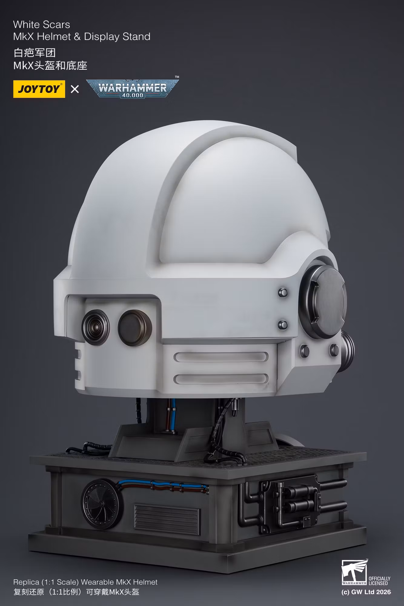 Warhammer 40,000 White Scars Mk X 1/1 Scale Helmet Replica with Display Stand