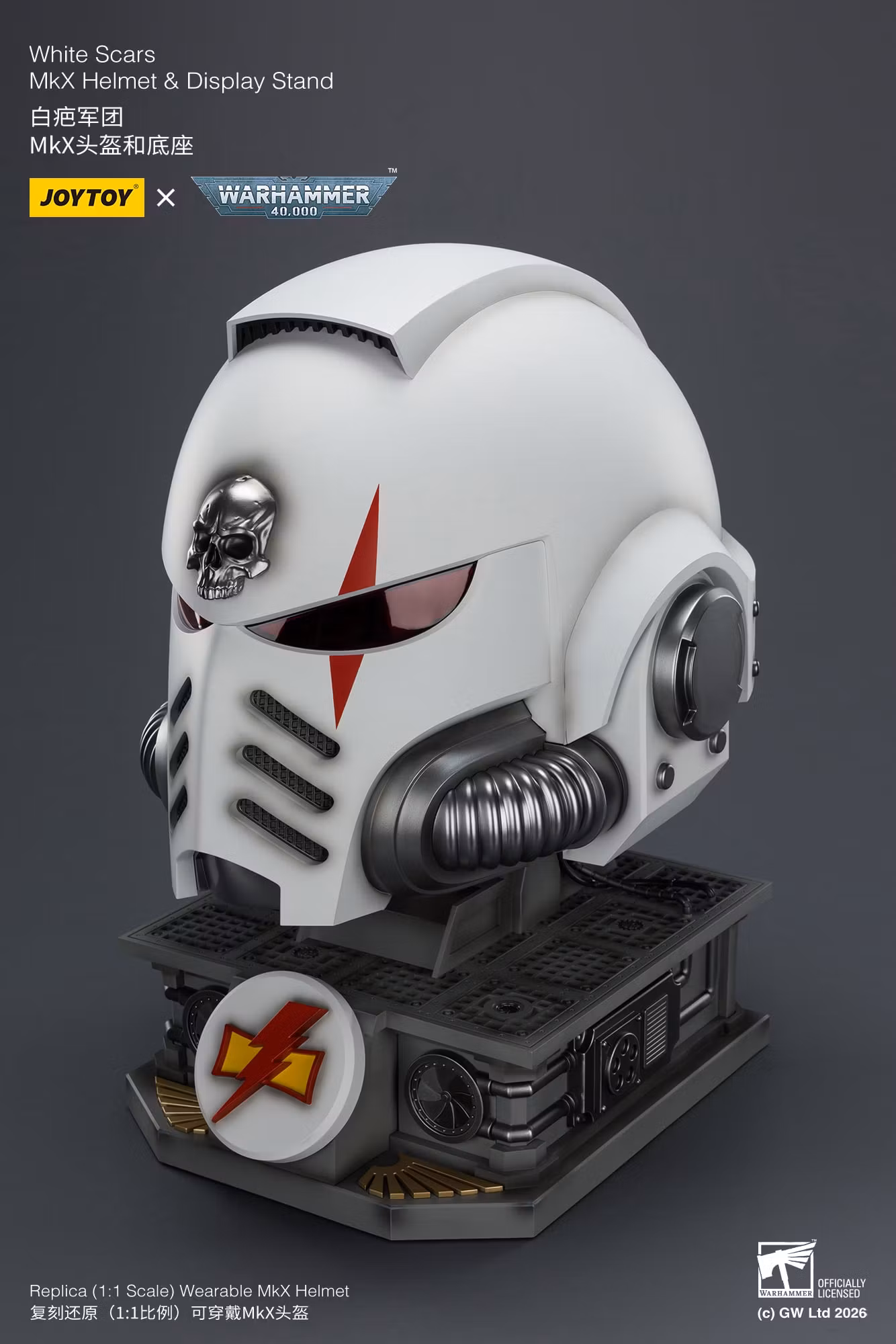 Warhammer 40,000 White Scars Mk X 1/1 Scale Helmet Replica with Display Stand