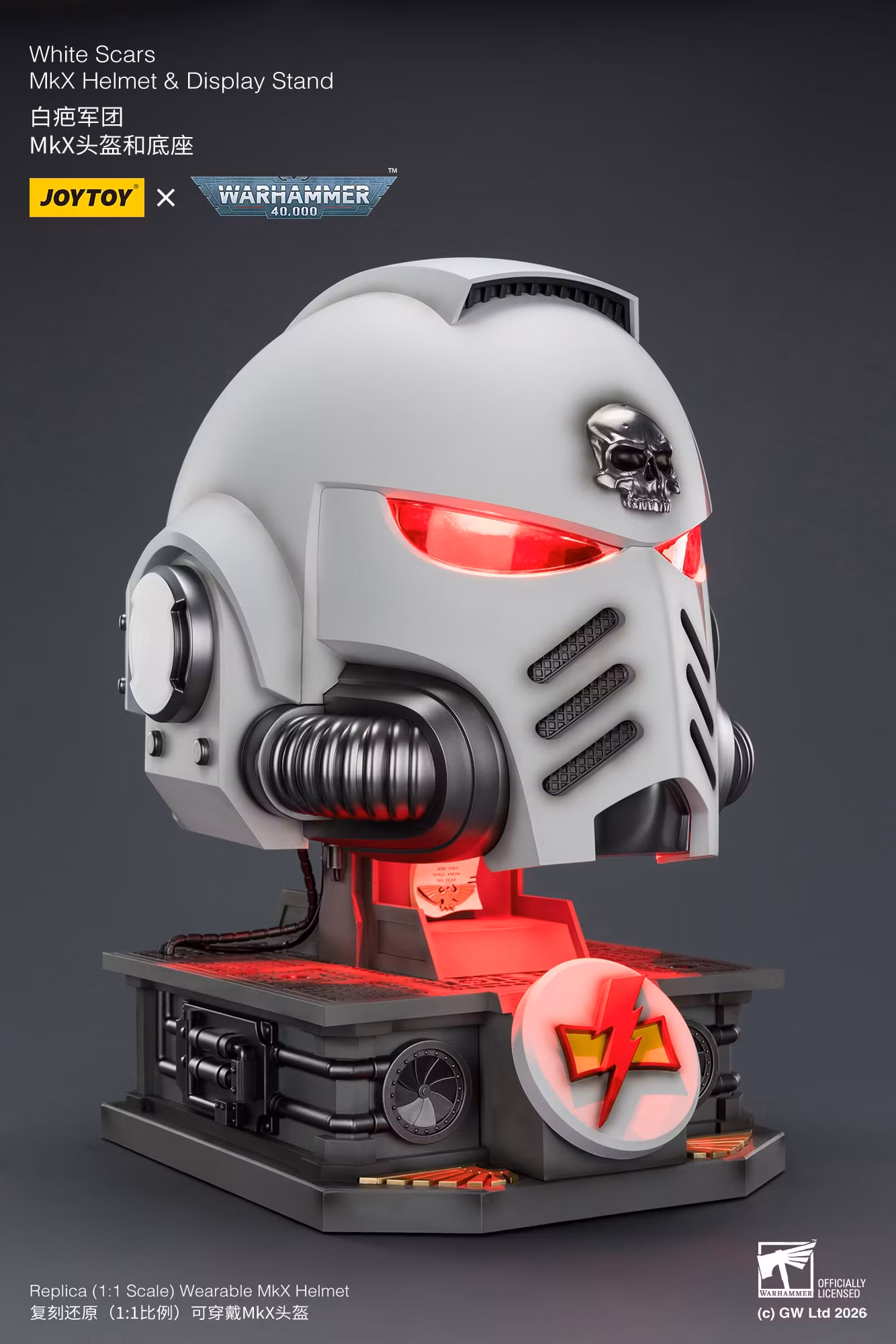 Warhammer 40,000 White Scars Mk X 1/1 Scale Helmet Replica with Display Stand