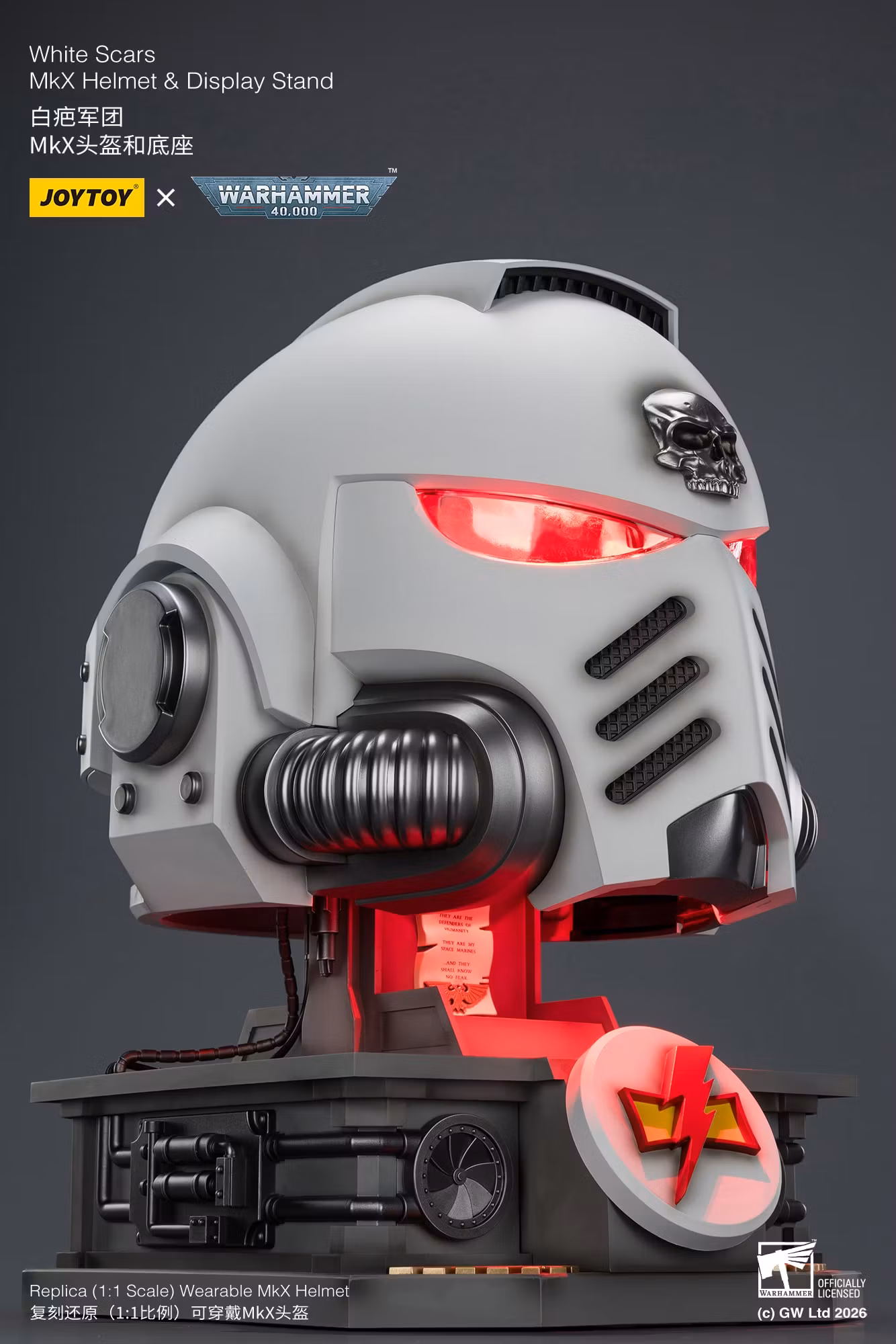 Warhammer 40,000 White Scars Mk X 1/1 Scale Helmet Replica with Display Stand