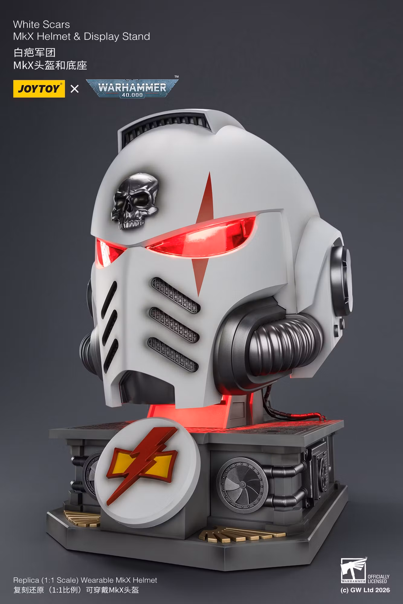 Warhammer 40,000 White Scars Mk X 1/1 Scale Helmet Replica with Display Stand