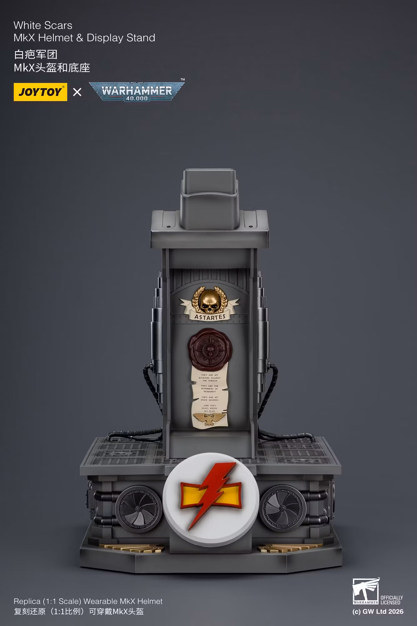 Warhammer 40,000 White Scars Mk X 1/1 Scale Helmet Replica with Display Stand