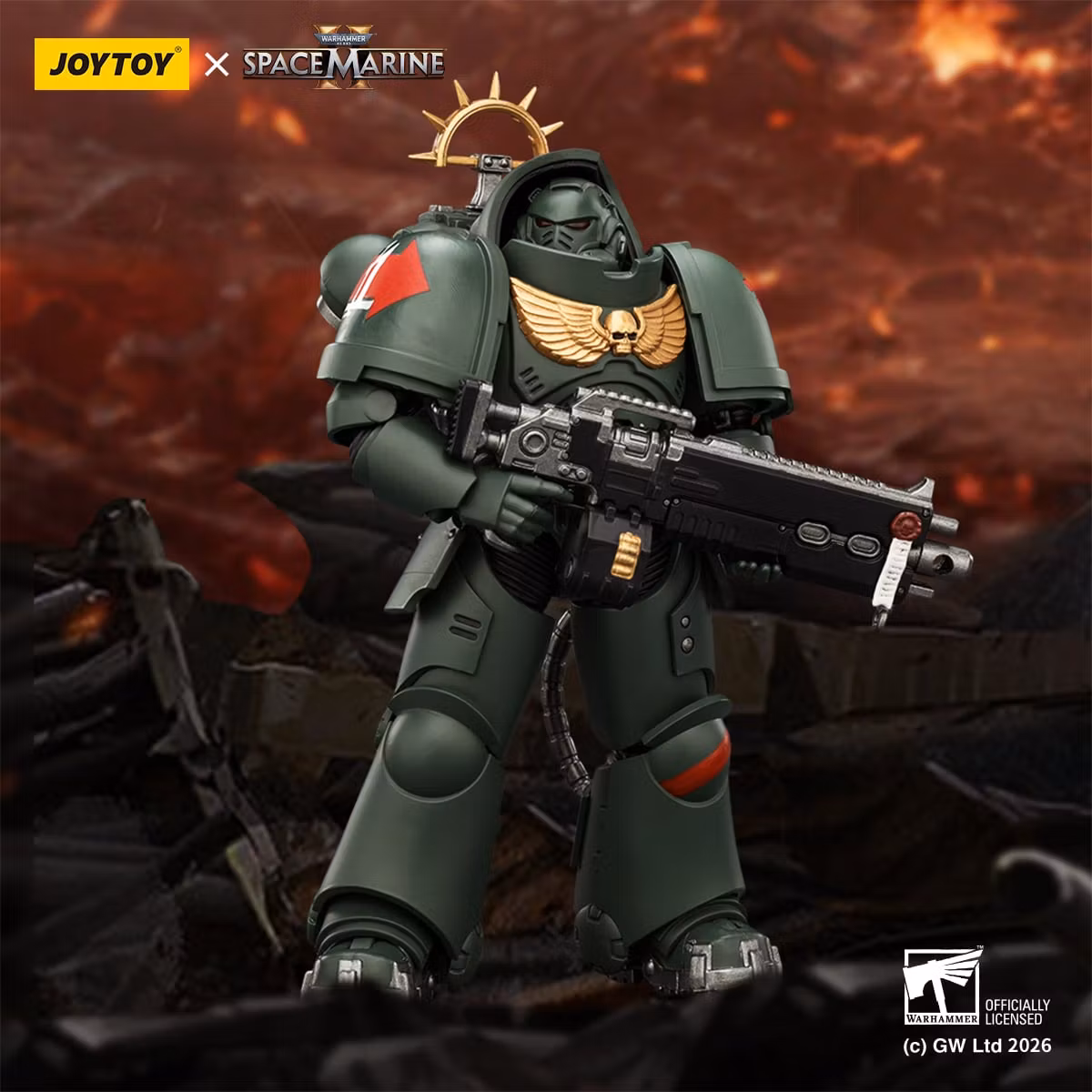 Warhammer 40,000: Space Marine 2 Dark Angels Heavy Intercessor with Heavy Bolt Rifle and Bolt Pistol (Game Edition) 1/18 Scale Action Figure
