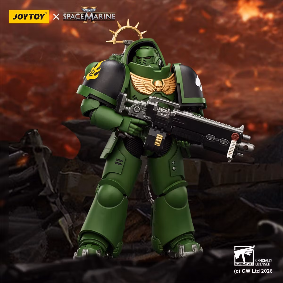 Warhammer 40,000: Space Marine 2 Salamanders Heavy Intercessor with Heavy Bolt Rifle and Bolt Pistol (Game Edition) 1/18 Scale Action Figure