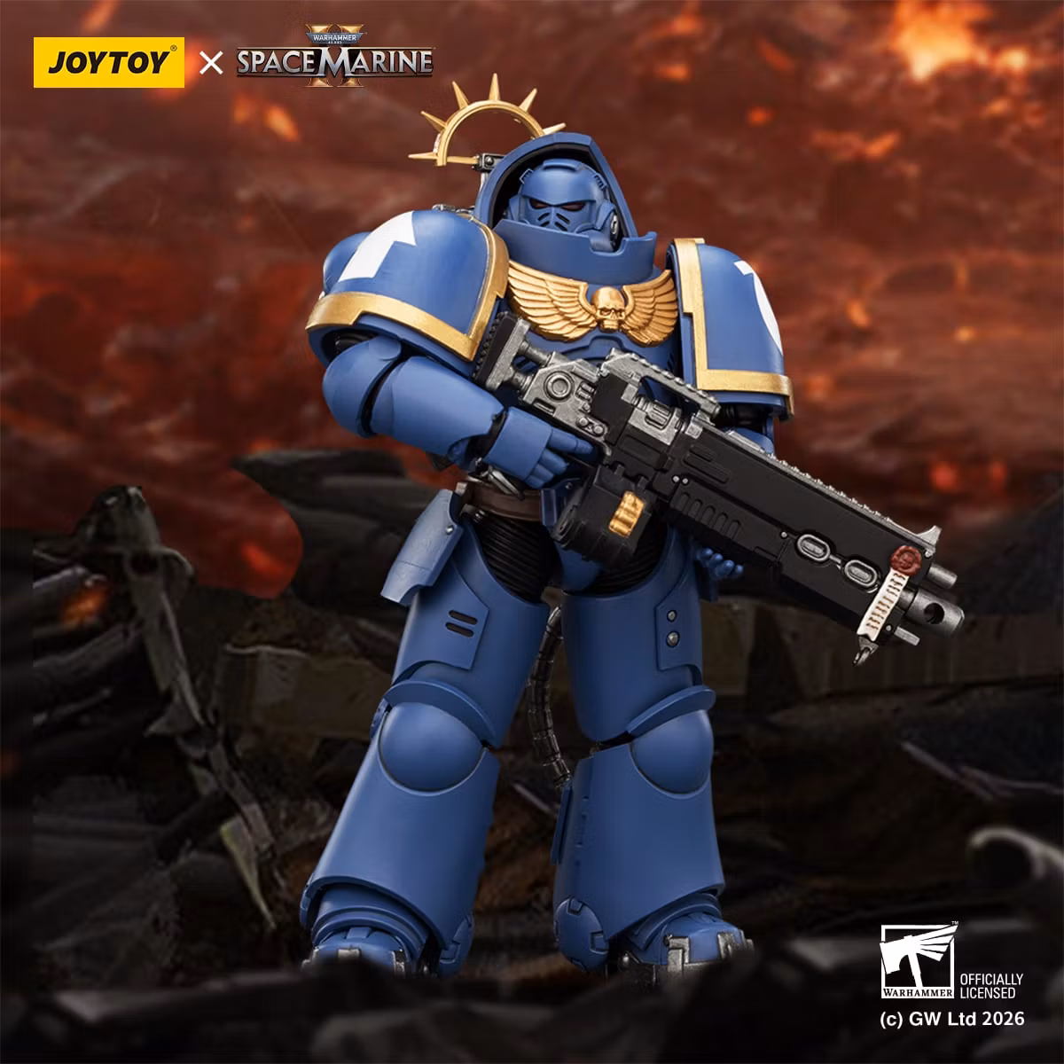 Warhammer 40,000: Space Marine 2 Ultramarines Heavy Intercessor with Heavy Bolt Rifle and Bolt Pistol (Game Edition) 1/18 Scale Action Figure