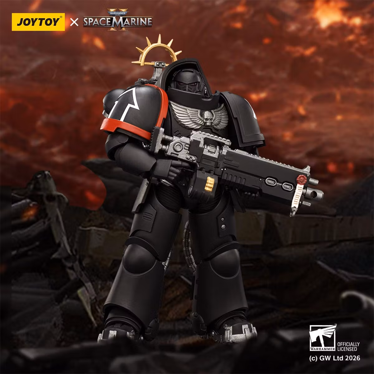 Warhammer 40,000: Space Marine 2 Raven Guard Heavy Intercessor with Heavy Bolt Rifle and Bolt Pistol (Game Edition) 1/18 Scale Action Figure