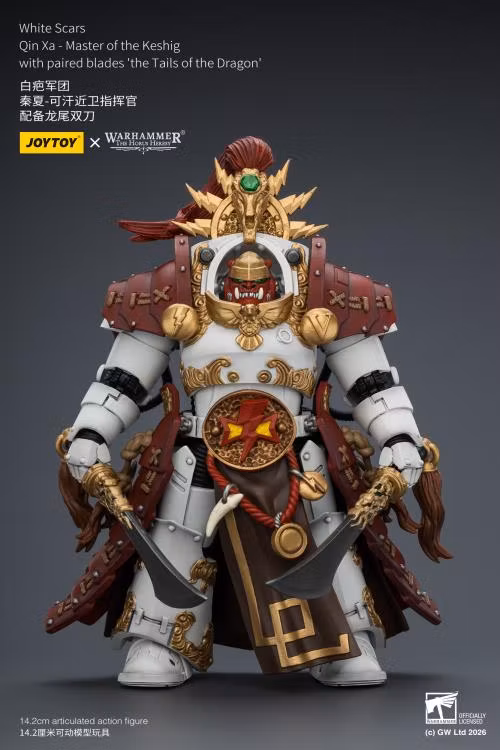 Warhammer: The Horus Heresy White Scars Qin Xa Master of the Keshig with The Tails of the Dragon Blades 1/18 Scale Action Figure