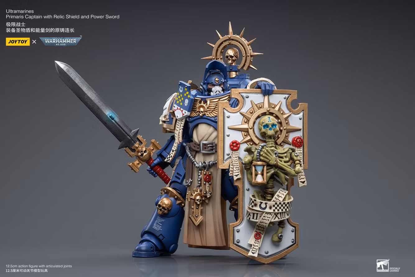 Warhammer 40,000 Ultramarines Primaris Captain with Relic Shield and Power Sword 1/18 Scale Action Figure