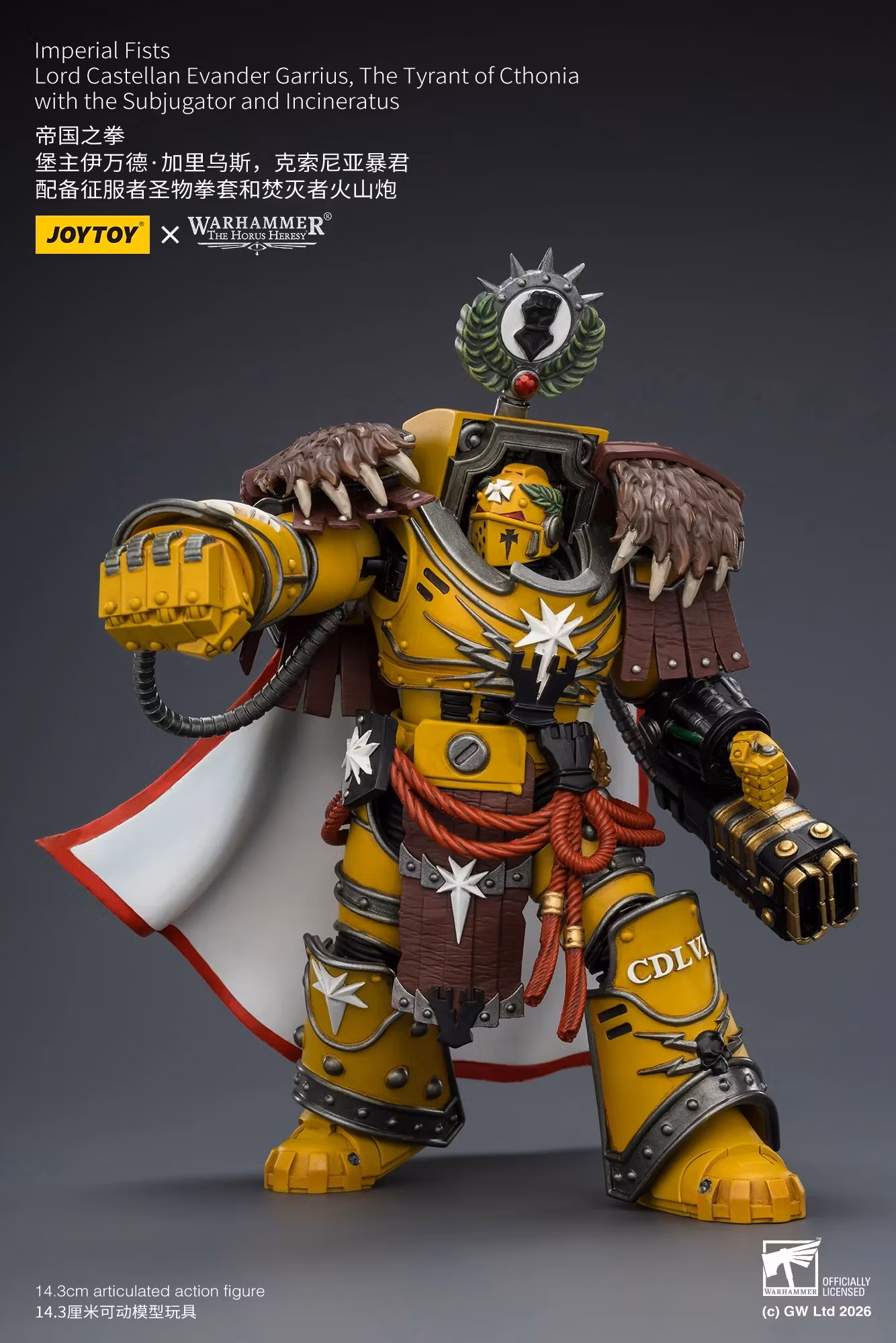 Warhammer: The Horus Heresy Imperial Fists Lord Castellan Evander Garrius The Tyrant of Cthonia 1/18 Scale Action Figure