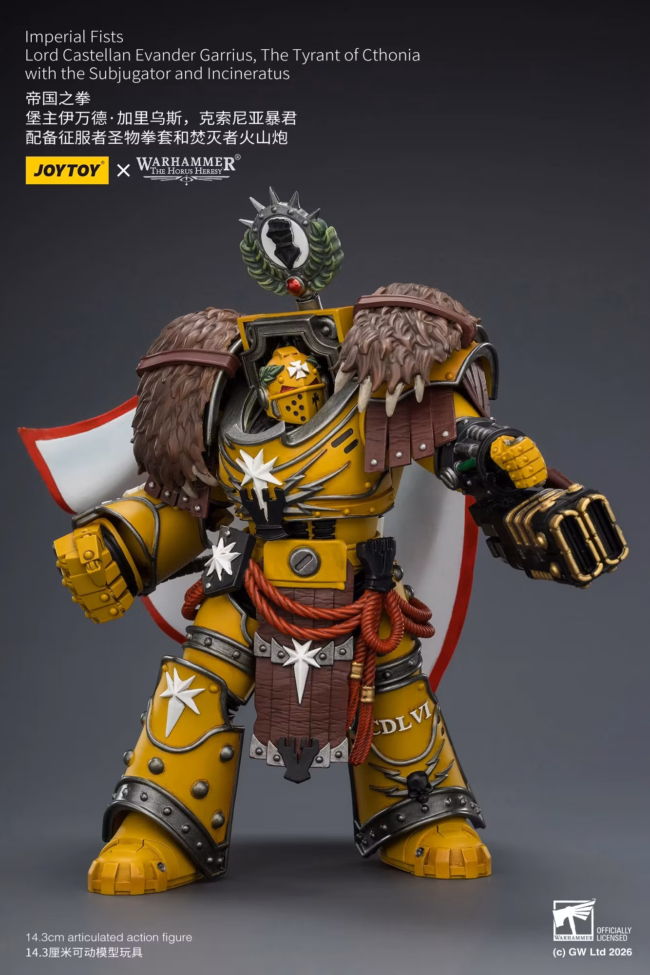 Warhammer: The Horus Heresy Imperial Fists Lord Castellan Evander Garrius The Tyrant of Cthonia 1/18 Scale Action Figure