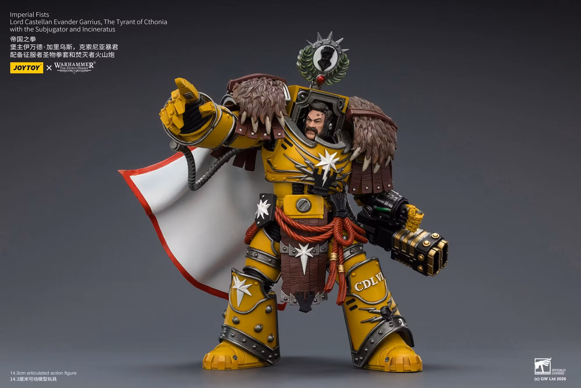 Warhammer: The Horus Heresy Imperial Fists Lord Castellan Evander Garrius The Tyrant of Cthonia 1/18 Scale Action Figure