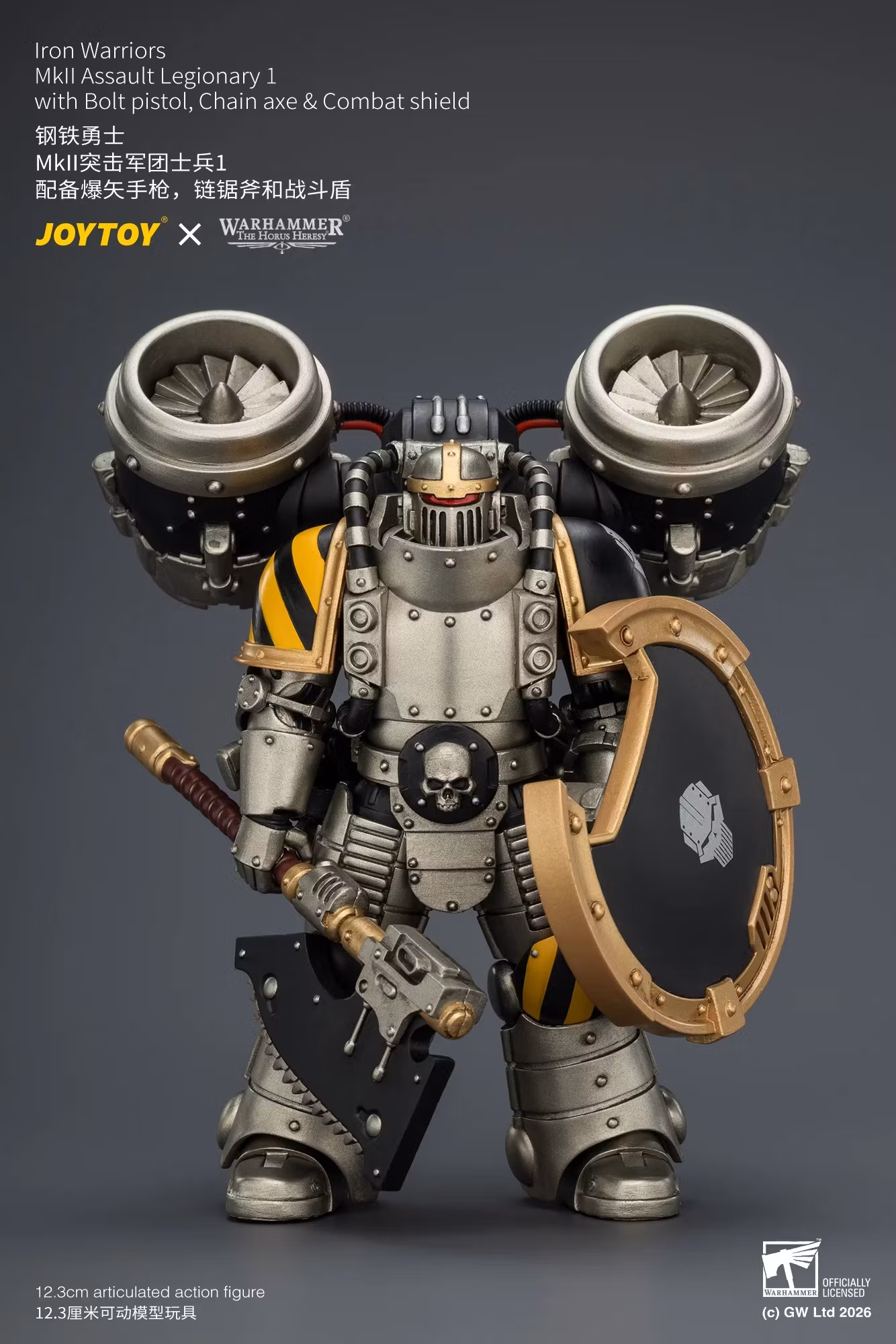 Warhammer: The Horus Heresy Iron Warriors MkII Assault Legionary 1 with Bolt Pistol, Chain Axe & Combat Shield 1/18 Scale Action Figure
