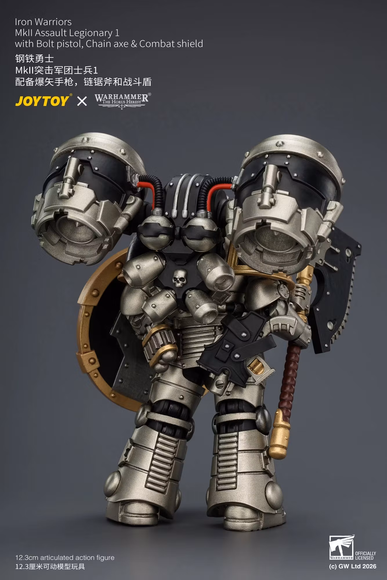 Warhammer: The Horus Heresy Iron Warriors MkII Assault Legionary 1 with Bolt Pistol, Chain Axe & Combat Shield 1/18 Scale Action Figure